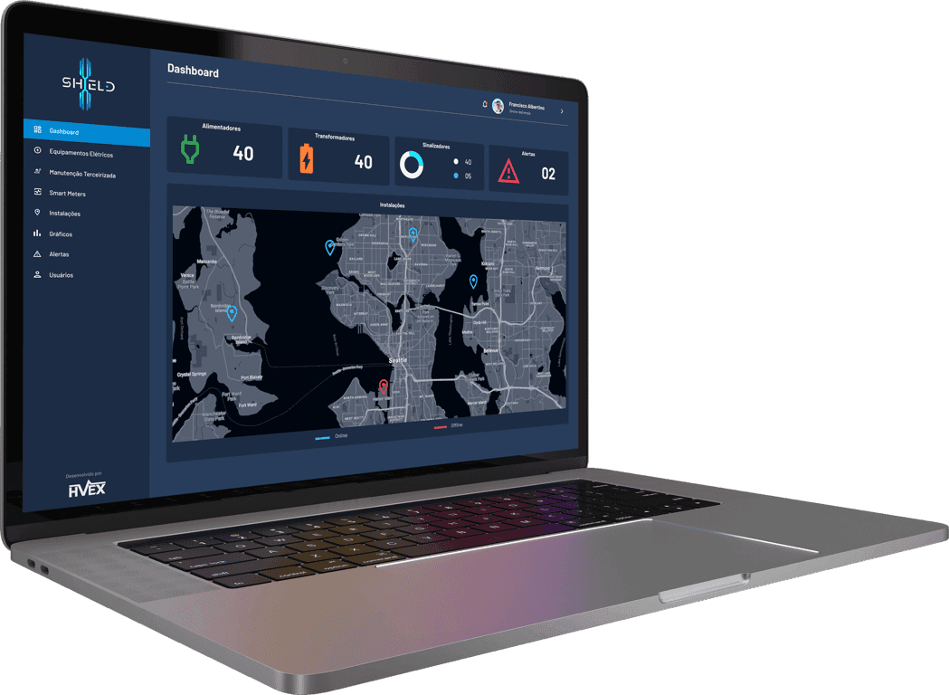 Shield X - Plataforma Shield - X sendo exibida na tela de um Macbook